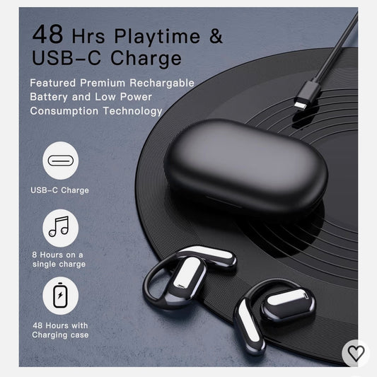 Wireless Earbuds Bluetooth with Ear Hooks - 50H Playtime LED Display Charging Case