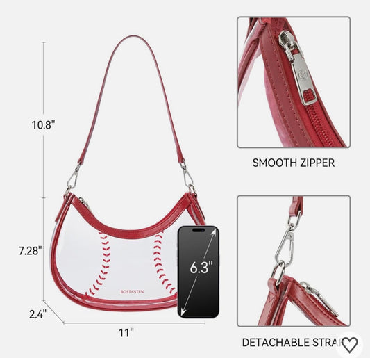 Bostanten Baseball Crossbody Purse - Sport Mom Small Shoulder Bag Vegan Leather